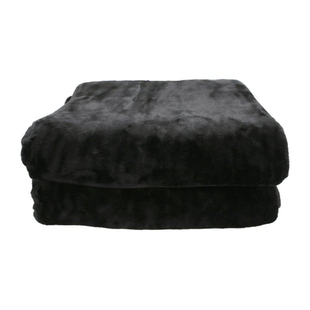 Laura Hill 600GSM Large Double-Sided Queen Faux Mink Blanket - Black Image 3