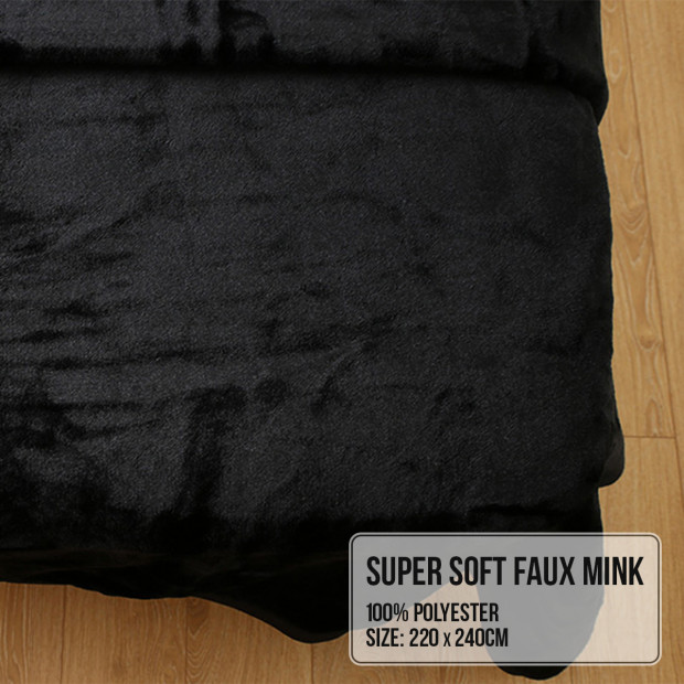 Laura Hill 600GSM Double-Sided Black Queen Size Faux Mink Blanket Image 4