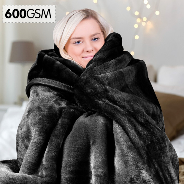 Laura Hill 600GSM Double-Sided Black Queen Size Faux Mink Blanket
