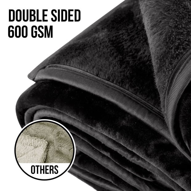 Laura Hill 600-GSM Mink Blanket Queen Size Double-Sided Soft Plush Bed Faux Throw Rug 220 X 240cm - Black Image 4