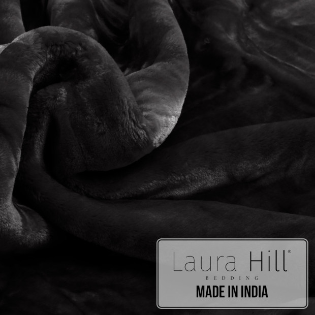 Laura Hill 600GSM Double-Sided Black Queen Size Faux Mink Blanket Image 3