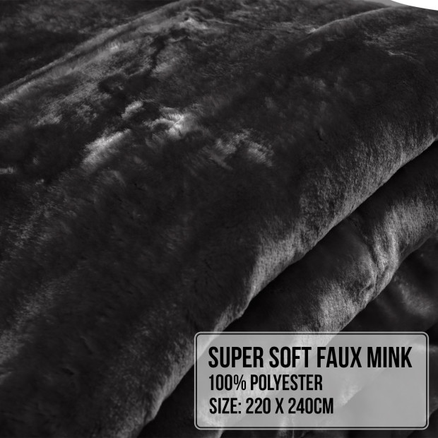 Laura Hill 600GSM Double-Sided Black Queen Size Faux Mink Blanket Image 5