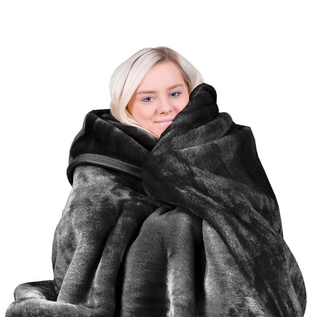 Laura Hill 600-GSM Mink Blanket Queen Size Double-Sided Soft Plush Bed Faux Throw Rug 220 X 240cm - Black Image 8