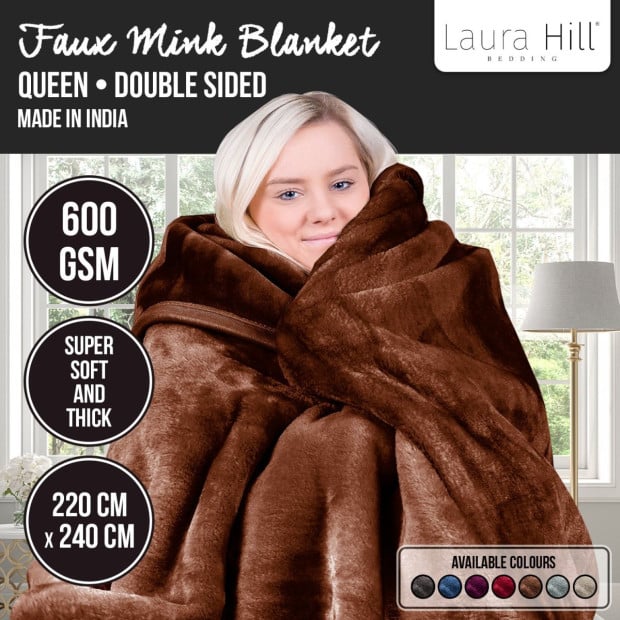 Laura Hill 600GSM Large Double-Sided Faux Mink Blanket - Chocolate