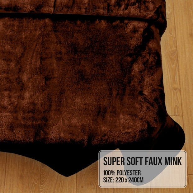 Laura Hill 600GSM Large Double-Sided Faux Mink Blanket - Chocolate Image 5
