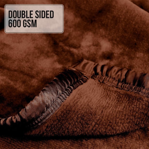 Laura Hill 600GSM Large Double-Sided Faux Mink Blanket - Chocolate Image 6
