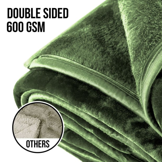 Laura Hill 600GSM Double-Sided Queen Size Faux Mink Blanket - Green Image 6