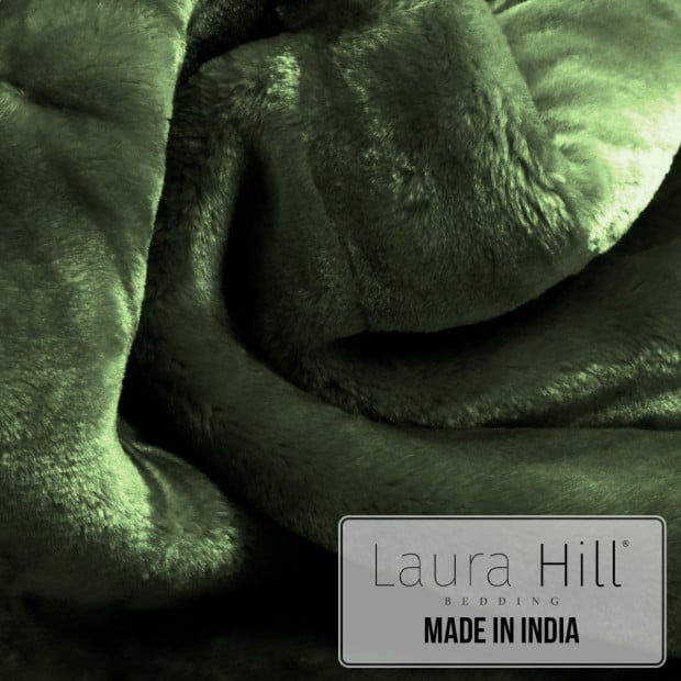 Laura Hill 600GSM Double-Sided Queen Size Faux Mink Blanket - Green Image 5