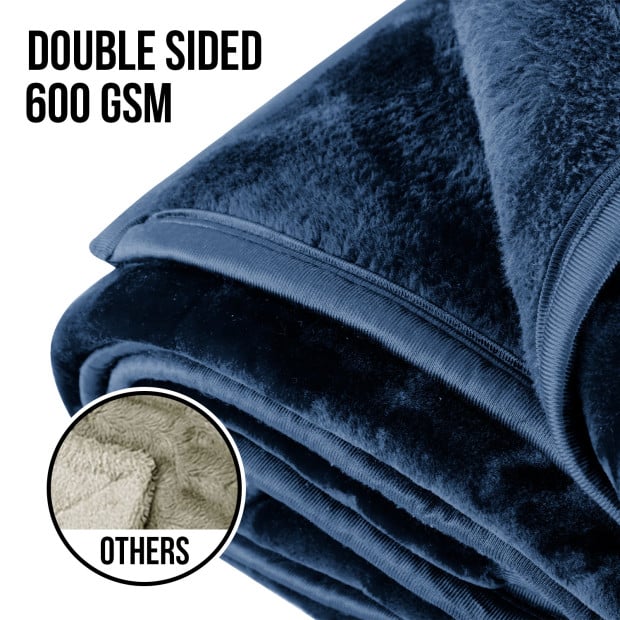 Laura Hill 600GSM Large Double-Sided Faux Mink Blanket - Navy Image 4