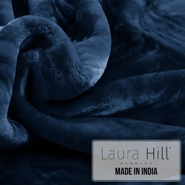 Laura Hill 600GSM Large Double-Sided Faux Mink Blanket - Navy Image 5