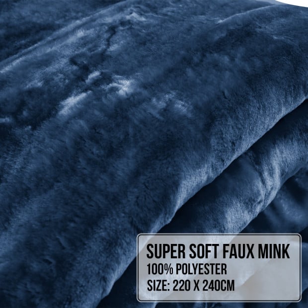 Laura Hill 600GSM Large Double-Sided Faux Mink Blanket - Navy Image 6