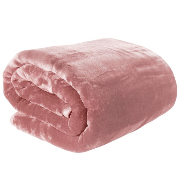 Laura Hill 600GSM Double-Sided Queen Size Faux Mink Blanket - Pink Image 2