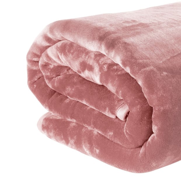 Laura Hill 600GSM Double-Sided Queen Size Faux Mink Blanket - Pink Image 3