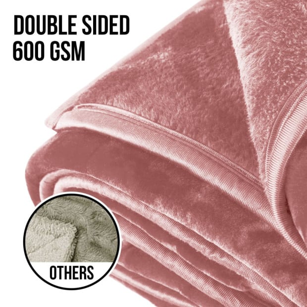 Laura Hill 600GSM Double-Sided Queen Size Faux Mink Blanket - Pink Image 4