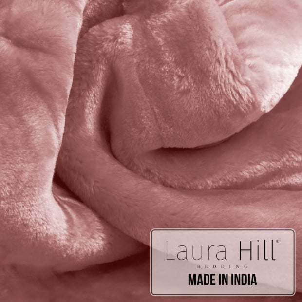 Laura Hill 600GSM Double-Sided Queen Size Faux Mink Blanket - Pink Image 5