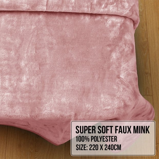 Laura Hill 600GSM Double-Sided Queen Size Faux Mink Blanket - Pink Image 7