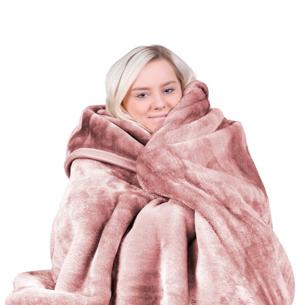 Laura Hill 600GSM Double-Sided Queen Size Faux Mink Blanket - Pink Image 9