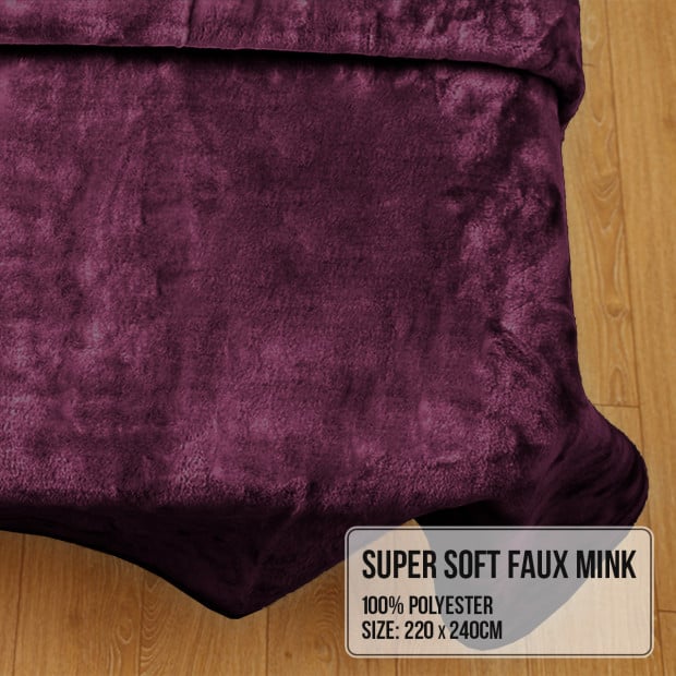 Laura Hill 600GSM Double-Sided Purple Queen Size Faux Mink Blanket Image 6