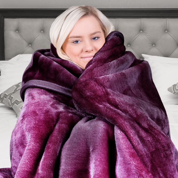 Laura Hill 600GSM Double-Sided Purple Queen Size Faux Mink Blanket Image 7