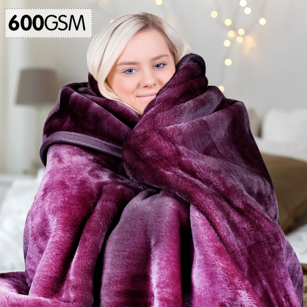 Laura Hill 600GSM Double-Sided Purple Queen Size Faux Mink Blanket