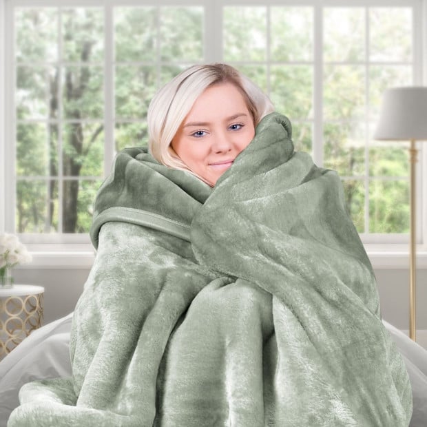 Laura Hill 600-GSM Mink Blanket Queen Size Double-Sided Soft Plush Bed Faux Throw Rug 220 X 240cm - Sage Image 7