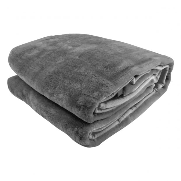 Laura Hill 600GSM Double-Sided Queen Size Faux Mink Blanket - Silver Image 2