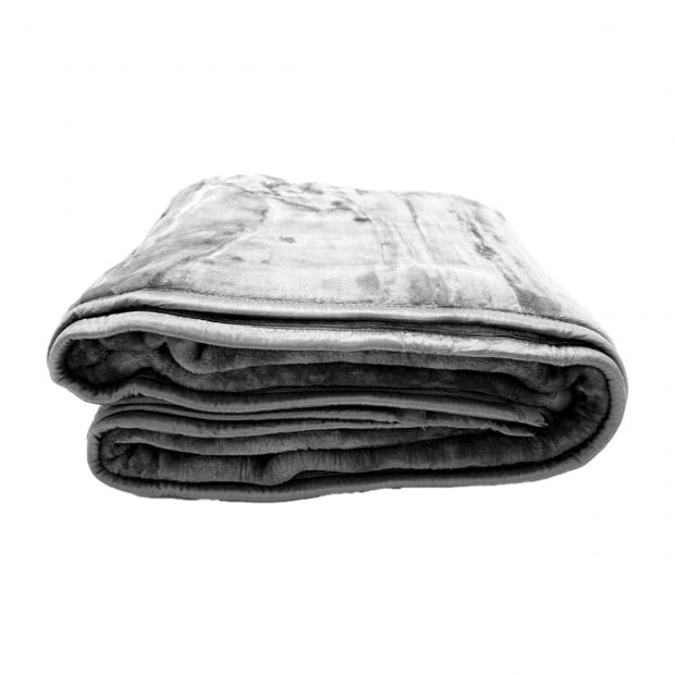 Laura Hill 600GSM Double-Sided Queen Size Faux Mink Blanket - Silver Image 3