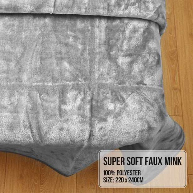 Laura Hill 600GSM Double-Sided Queen Size Faux Mink Blanket - Silver Image 5