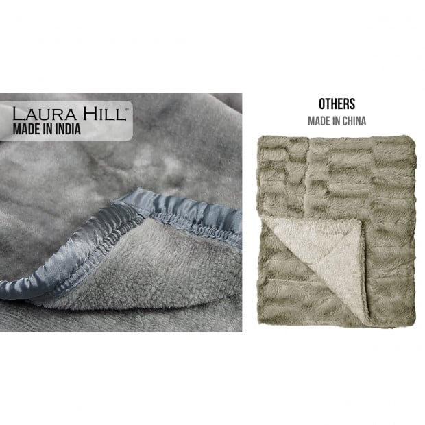 Laura Hill 600GSM Double-Sided Queen Size Faux Mink Blanket - Silver Image 4