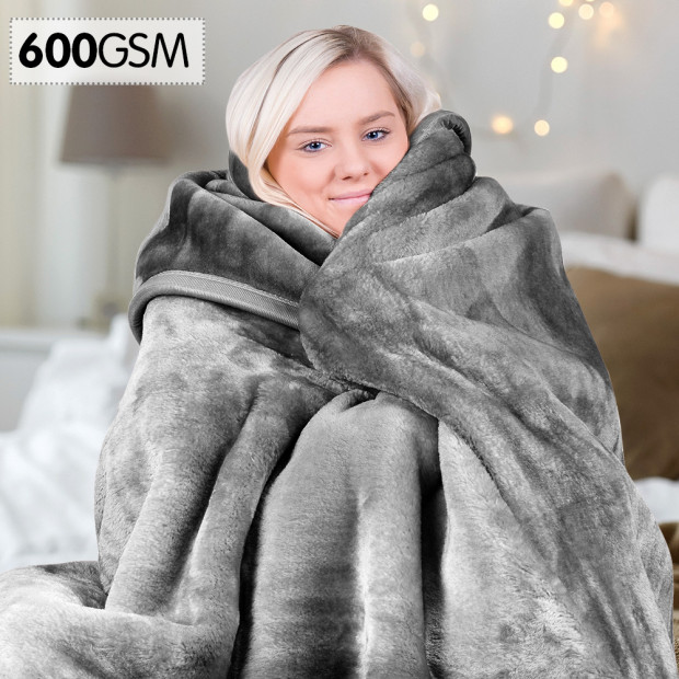 600GSM Double-Sided Queen Size Faux Mink Blanket - Silver