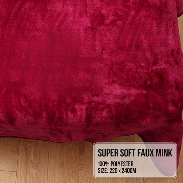 Laura Hill 600GSM Double-Sided Wine Red Queen Size Faux Fur Mink Blanket Image 3