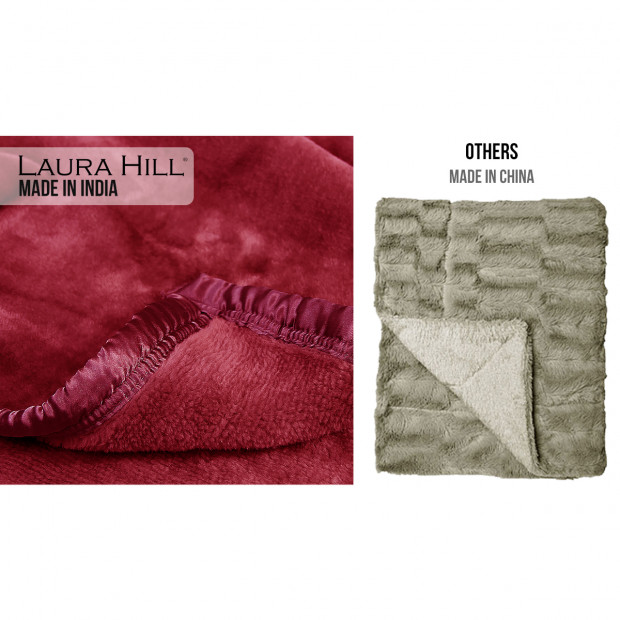 Laura Hill 600GSM Double-Sided Wine Red Queen Size Faux Fur Mink Blanket Image 4