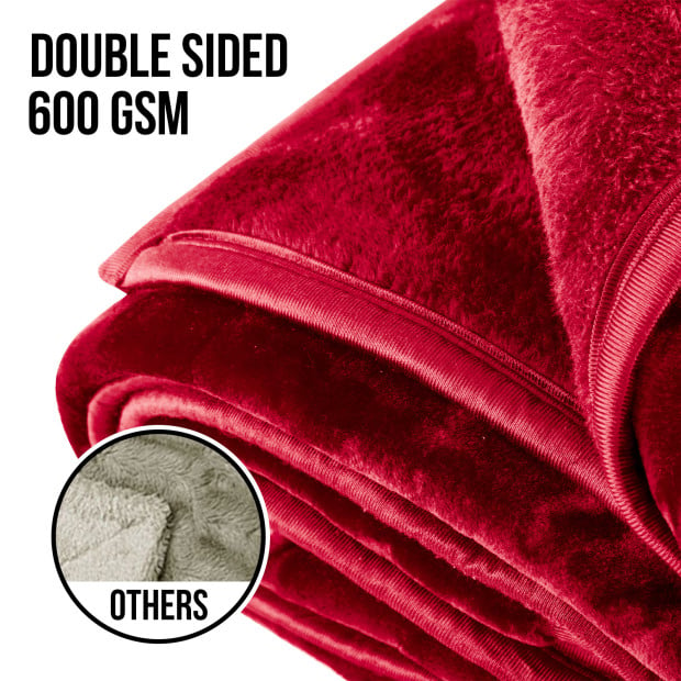 Laura Hill 600GSM Double-Sided Wine Red Queen Size Faux Fur Mink Blanket Image 6