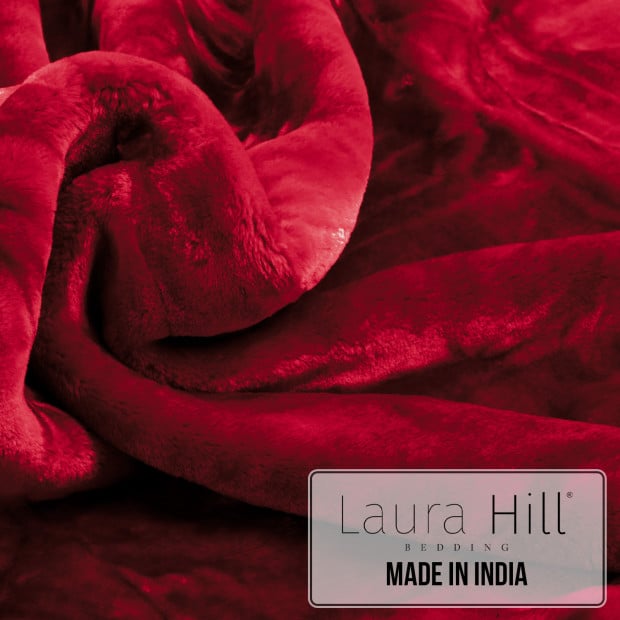 Laura Hill 600GSM Double-Sided Wine Red Queen Size Faux Fur Mink Blanket Image 3