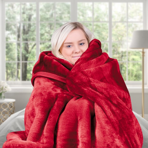 Laura Hill 600GSM Double-Sided Wine Red Queen Size Faux Fur Mink Blanket Image 7