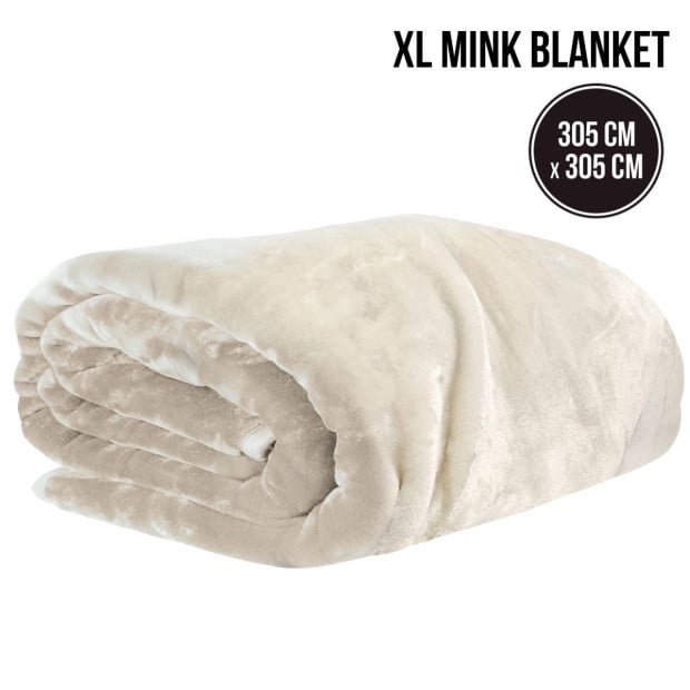Laura Hill XL Double-Sided Oversized Faux Mink Blanket 305x305cm Beige Image 3