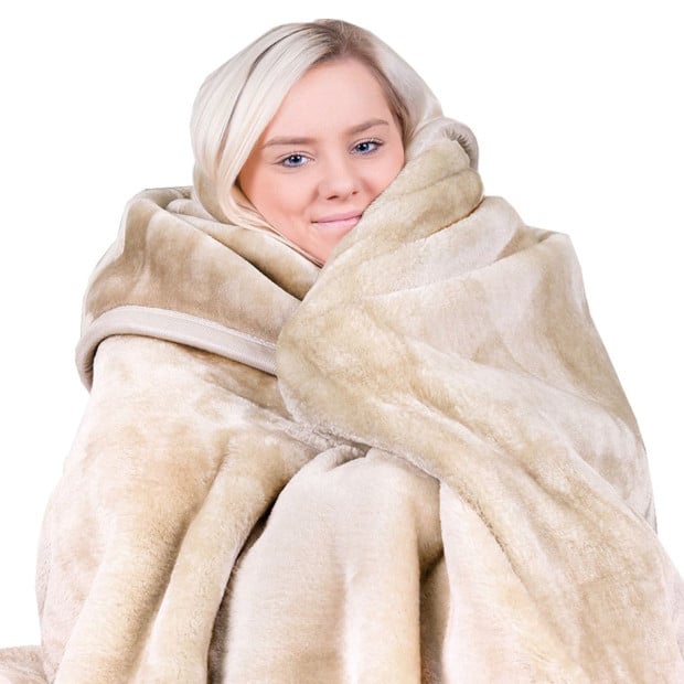 Laura Hill 600GSM Large Double-Sided Queen Faux Mink Blanket - Beige Image 4