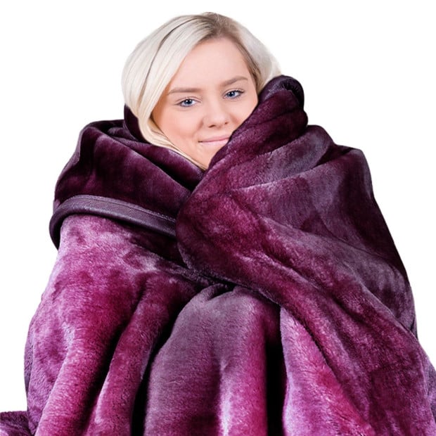 Laura Hill 600GSM Large Double-Sided Faux Mink Blanket - Purple Image 4