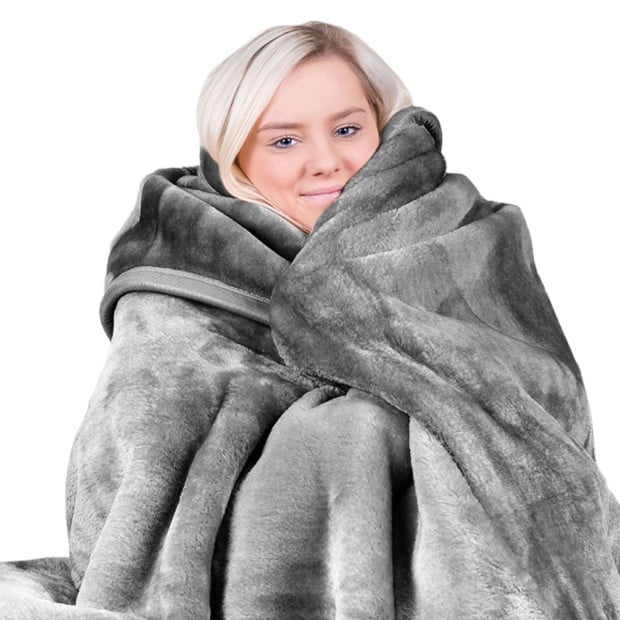 Laura Hill 600GSM Double-Sided Queen Size Faux Mink Blanket - Silver Image 4