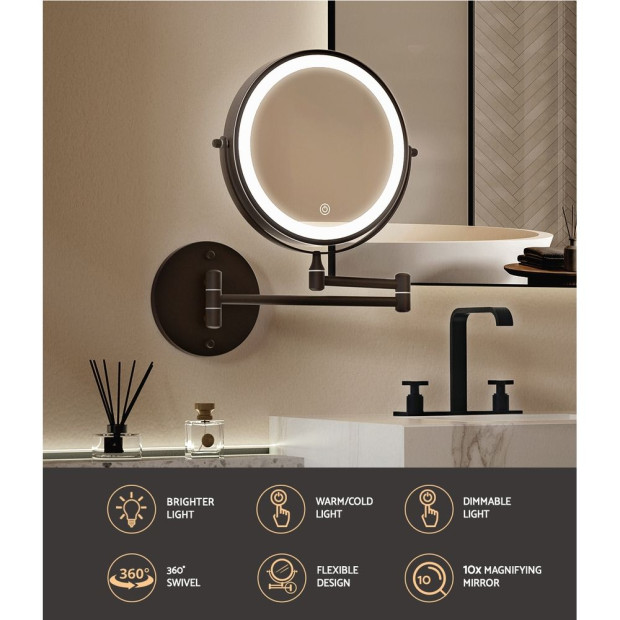 Extendable Makeup Mirror 10x Magnifying Double-sided Bathroom Mirror Brown Image 5
