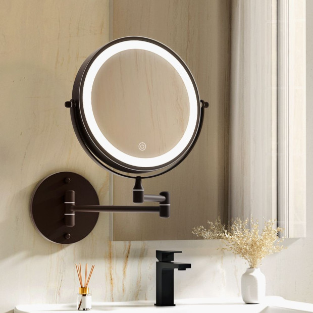 Extendable Makeup Mirror 10x Magnifying Double-sided Bathroom Mirror Brown Image 8