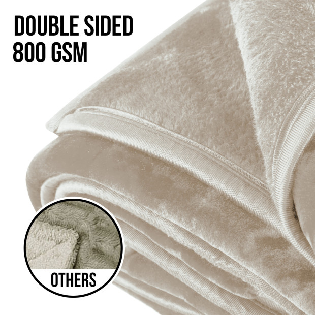 Laura Hill 800GSM Heavy Double-Sided Faux Mink Blanket - Beige Image 3
