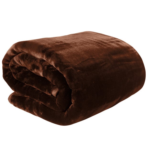 Laura Hill Faux Mink Blanket 800GSM Heavy Double-Sided - Chocolate Image 2
