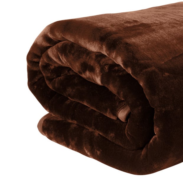 Laura Hill Faux Mink Blanket 800GSM Heavy Double-Sided - Chocolate Image 4