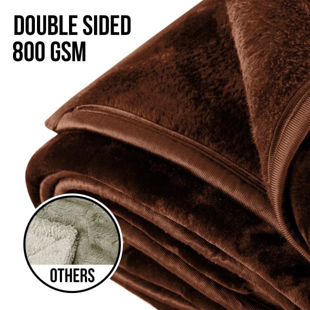 Laura Hill Faux Mink Blanket 800GSM Heavy Double-Sided - Chocolate Image 5