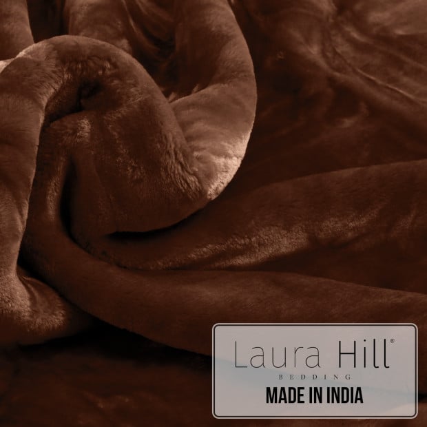 Laura Hill Faux Mink Blanket 800GSM Heavy Double-Sided - Chocolate Image 3
