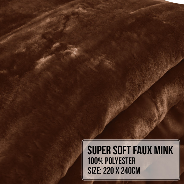 Laura Hill Faux Mink Blanket 800GSM Heavy Double-Sided - Chocolate Image 6