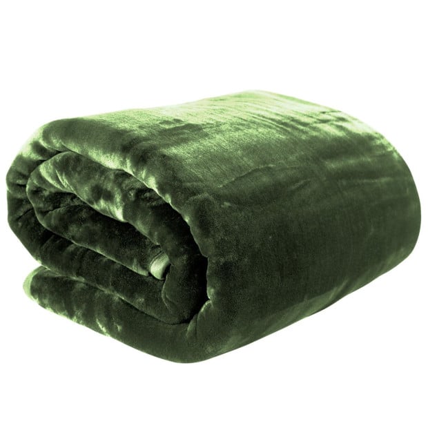 Laura Hill 800GSM Heavy Double-Sided Queen Faux Mink Blanket - Green Image 2