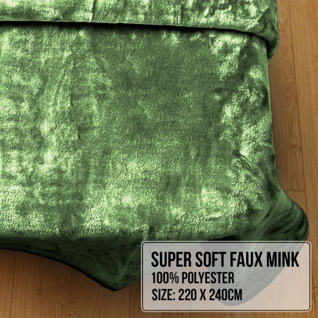 Laura Hill 800GSM Heavy Double-Sided Queen Faux Mink Blanket - Green Image 7