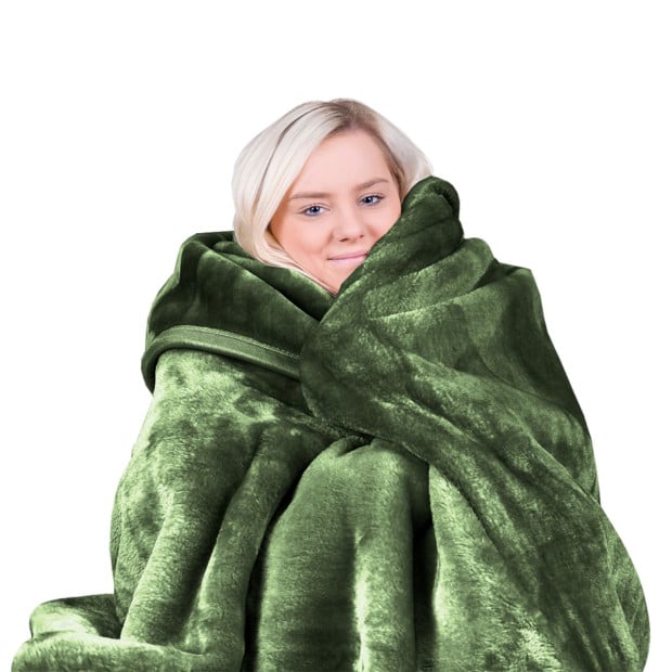 Laura Hill 800GSM Heavy Double-Sided Queen Faux Mink Blanket - Green Image 9